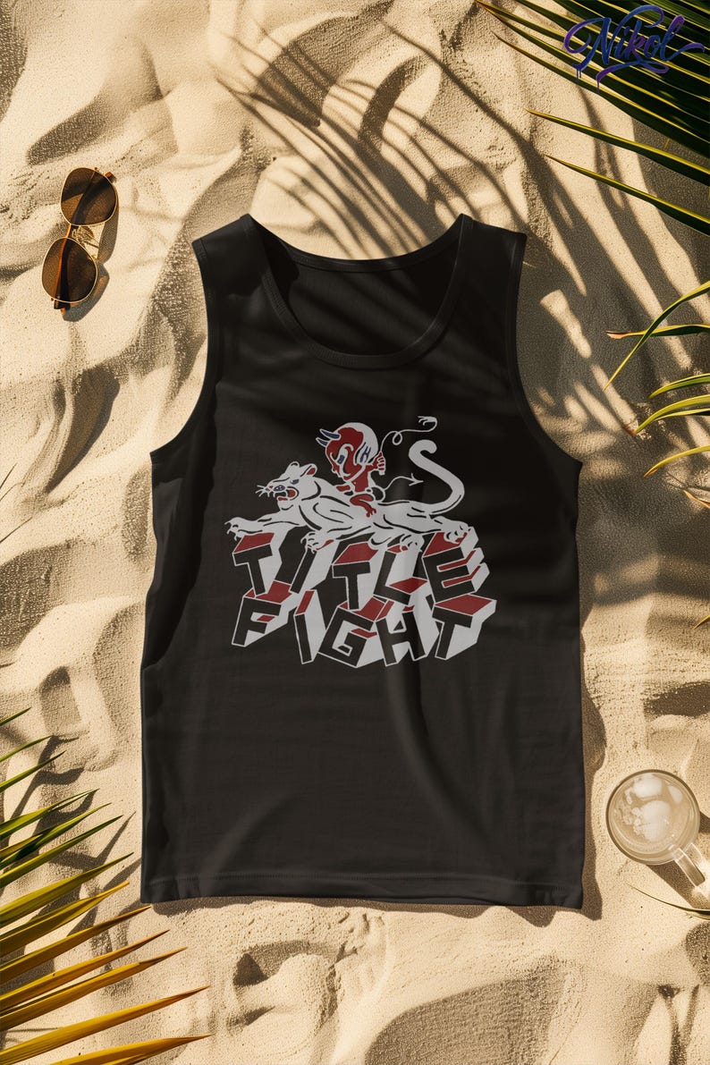 E-commerce lifestyle mockup of a white t-shirt on a model, front print displaying title fight.