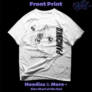 White t-shirt front print mockup with detailed wrinkles and shading, displaying panchiko deathmetal album.
