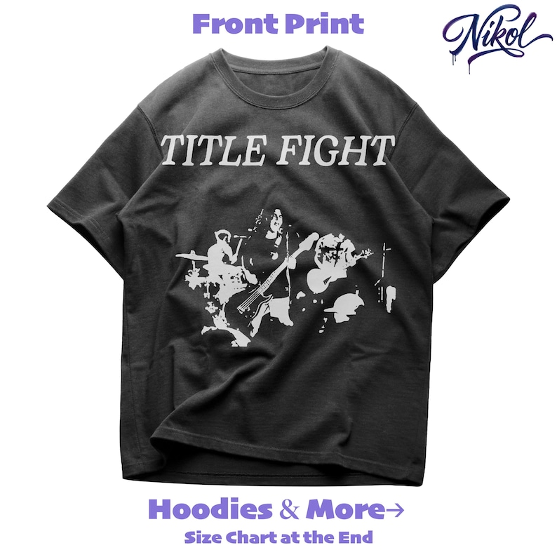 White tee front print display mockup for POD listings, showing Title Fight clearly on the torso.