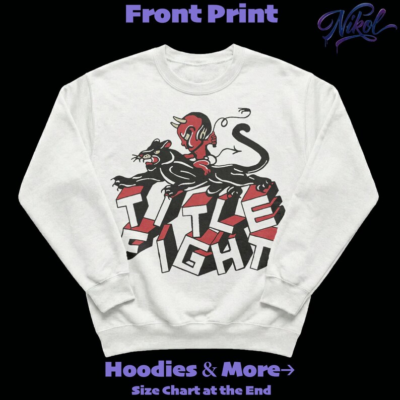 White crewneck sweatshirt mockup, front print display with Title Fight centered for apparel branding.