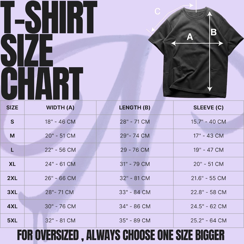 Size chart and measurement guide for the Title Fight graphic apparels featuring a detailed table in both centimeters and inches to help you find the perfect fit.