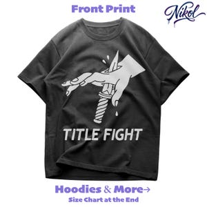 White unisex tee mockup, front print layout with high contrast background and title fight.