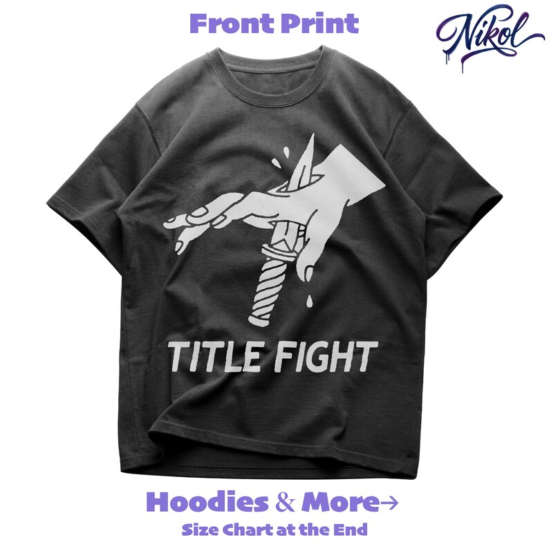 White unisex tee mockup, front print layout with high contrast background and title fight.