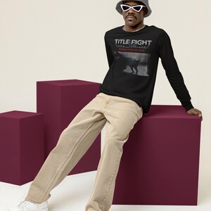 Studio lifestyle shot of a white t-shirt, front print area customized with Title Fight.