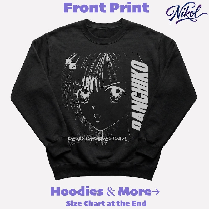 Front print white sweatshirt mockup for POD listings, showing Panchiko deathmetal album in the main chest placement.