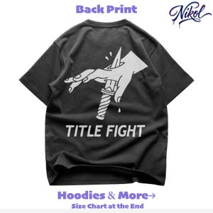 White unisex tee mockup, back print display with title fight centered across the back panel.