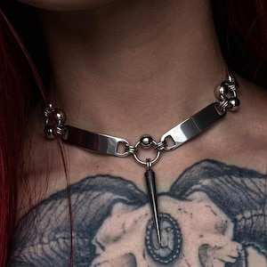 Spike Pendant Necklace - Silver Chain Choker, Gothic Dagger Drop, Punk Statement Collar, Alt Edgy Jewelry