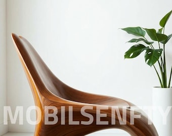 Sculptural Walnut Lounge Chair, Organic Modern Armchair, Curved Reading Accent Furniture