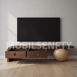 Consola moderna de madera con cajones, soporte para TV con patas esféricas esculturales, consola multimedia de nogal, banco de almacenamiento minimalista, 210 cm