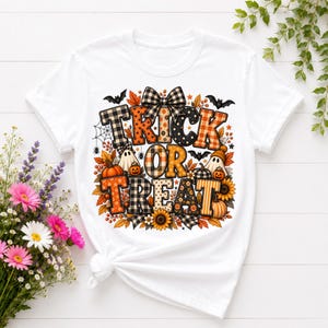 Süßes oder Saures PNG | Patchwork-Halloween-PNG | Gestepptes Halloween-Design | Gemütlicher Geisterkürbis PNG | Sublimation | DTF-Transfer