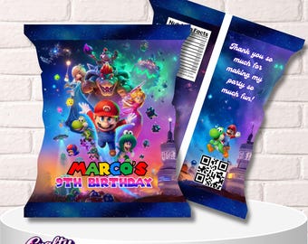 Editable Mario Galaxy Chip Bags Template, Gaming Party Favor Printable, Super Mario Galaxy Birthday Party Favor, DIY Mario Snack Bag Wrapper