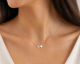 Collier coeur lettre personnalisé - Bijoux personnalisés en acier inoxydable, lettre minimaliste en or, cadeau de Noël pour elle