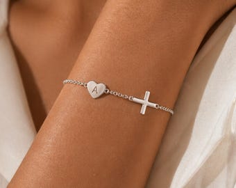 Bracelets croix initiales pour filles femmes confirmation première communion cadeaux de baptême pour enfants adolescents, bijoux religieux chrétiens cadeau mère