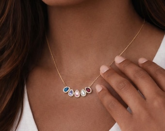 Collier personnalisé avec pierre de naissance pour maman, collier familial en forme de larme, bijoux mère personnalisés, cadeau pierre de naissance enfant, cadeau fête des mères