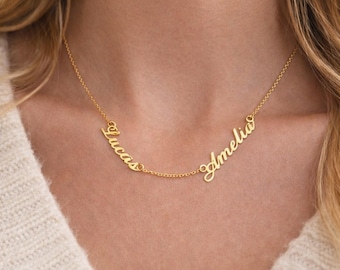 Collier de famille multi-prénoms, collier prénom plaqué or 18 carats, collier pour noms de famille, cadeau d'anniversaire pour elle, cadeau de fête des mères, cadeau pour maman