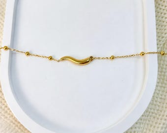 Curved Chili Bracelet,Italian Horn Necklace, Talisman Bracelet, Protection Bracelet, Gift for Her