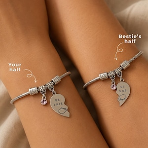Best Friends Bracelet Set, Matching BFF Bracelets, Split Heart Friendship Bracelet, Friends Forever Gift, Bestie Birthday Gift for 2