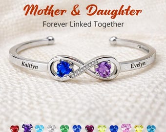 Pulsera personalizada para madre e hija, brazalete con piedra natal y símbolo del infinito, regalo de joyería con nombre personalizado para mamá, regalo para hija, pulsera familiar