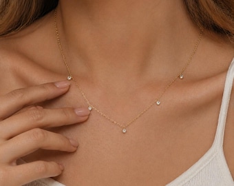 Elegant Titanium Steel Crystal Pendant Necklace | Stylish Minimalist Gold Chain Necklace | Sparkling Crystal Dangles | Perfect Gift Jewelry
