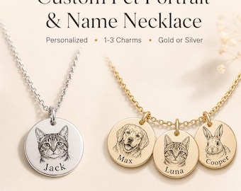 Collier personnalisé portrait d'animal de compagnie, collier visage d'animal de compagnie personnalisé avec nom, pendentif chien chat gravé, cadeau commémoratif d'animal de compagnie, bijoux pour amoureux des animaux de compagnie