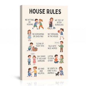 Kids House Rules Wall Art, Positive Behavior Chart Poster, Children Room Decor, Classroom Rules Sign, Montessori Inspired Kids Wall Decor