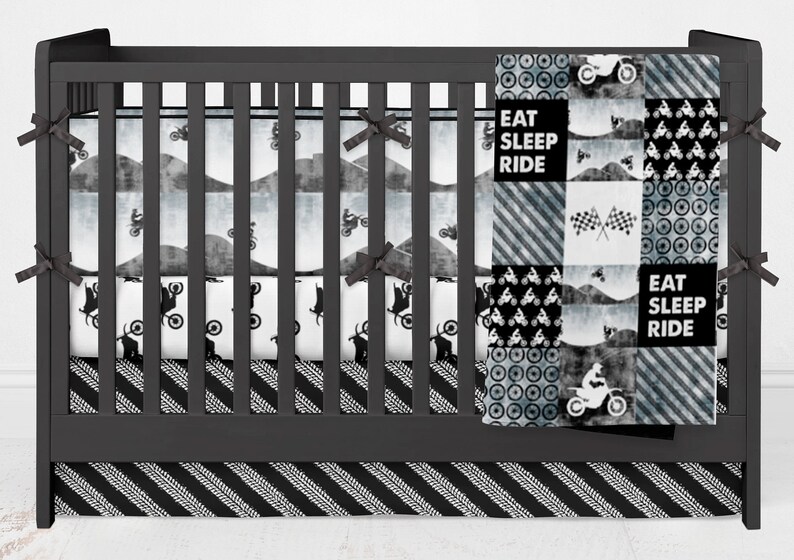 Crib Bedding Motocross Dirt Bike Racing Baby Boy Blue Gray Etsy