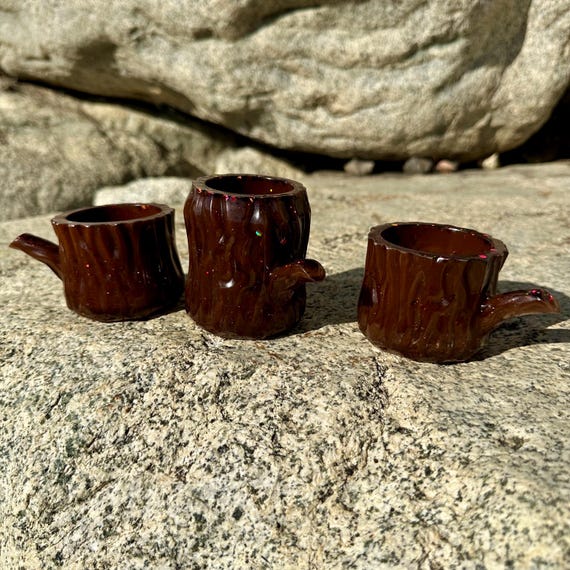 Woodland Resin Tea Set – Tree Trunk Mugs and Pitcher, Fairy Garden