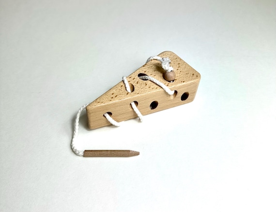 Stringing Cheese Toy, Fine Motor Skills, Cheese Threader, Educational Toy, Montessori, Wooden Toy