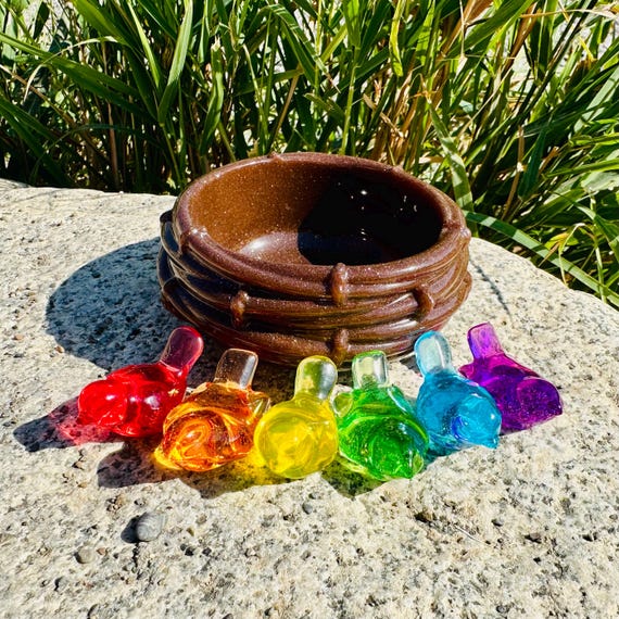 Rainbow Resin Bird Counters with Nest | Loose Parts for Sensory Play, Color Sorting, Small World & Potion Play