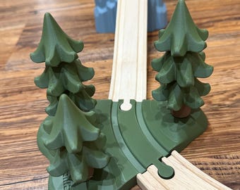 Woodland Train Track Scenery | Wooden Railway Forest Track Piece with Buildable Pine Trees | Fits Brio & IKEA Train Tracks | Small World
