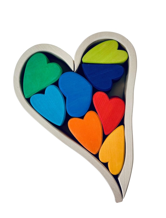 Wooden Heart Puzzle, Heart Stacking Blocks, Waldorf toy, Montessori Puzzle, Toddler Toy, Childs Puzzle, Heart Stackers