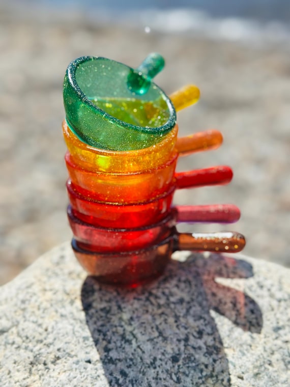 Handmade Resin Sensory Bin Scoop: Fall Colors, Glittery Rainbow