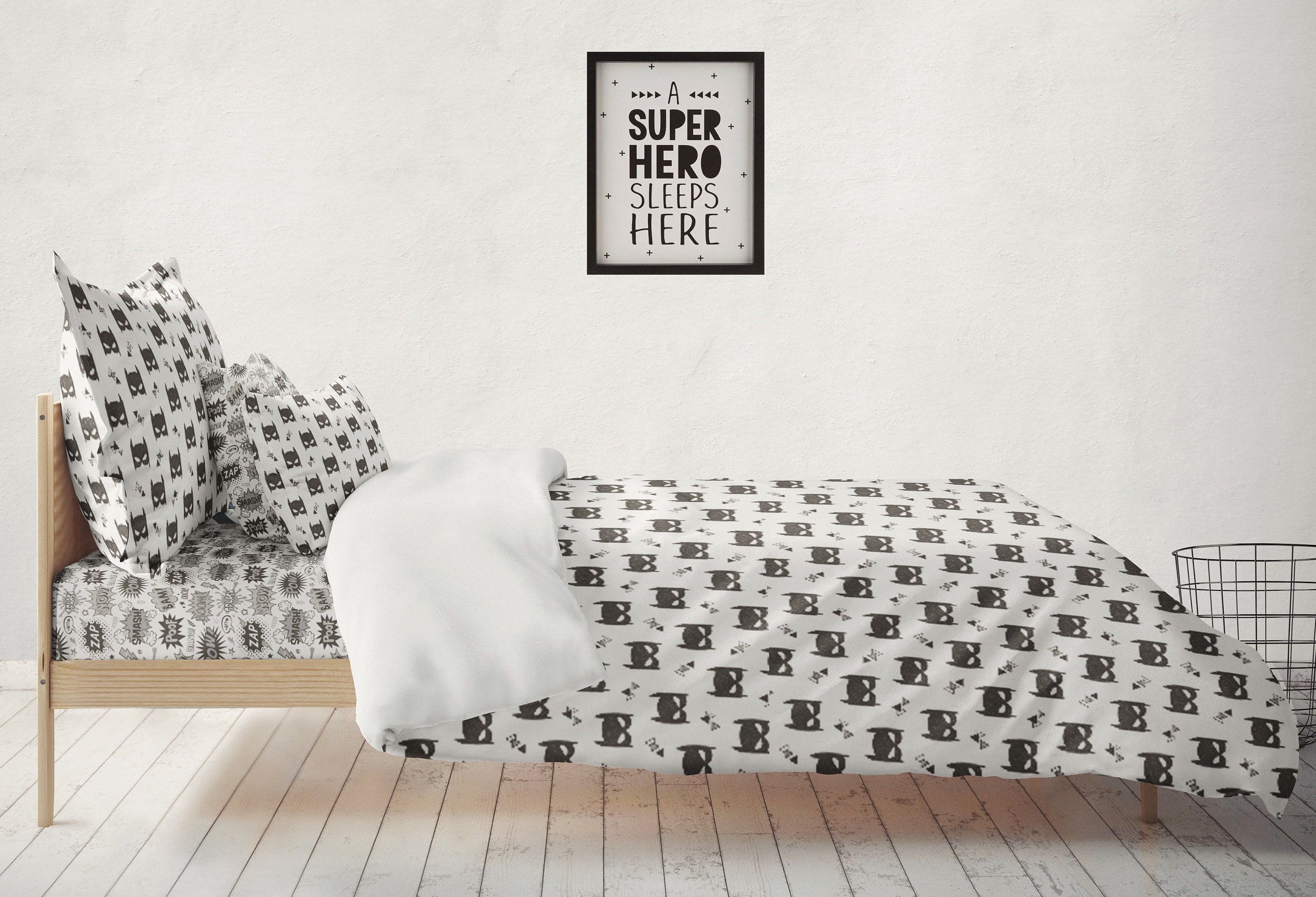 Toddler Bedding 3 Or 4 Piece Set Batman Bat Mask Baby Boy Bedding Comic Book Black White