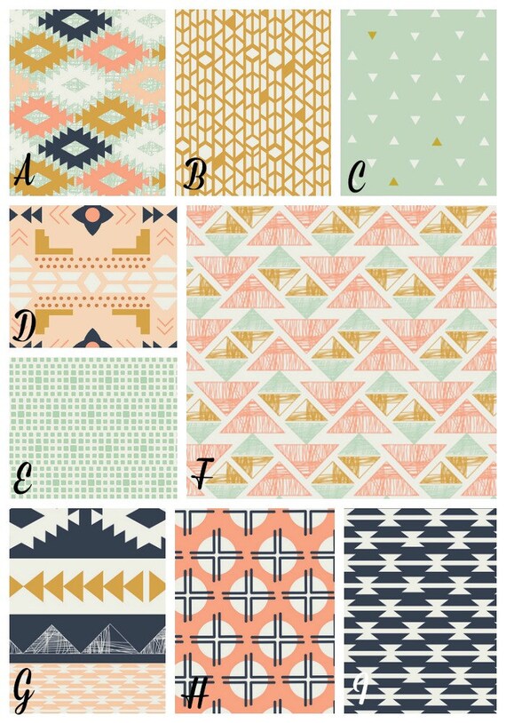 Items similar to Crib Bedding Arizona Tribal Aztec Mint Aqua Pink Coral