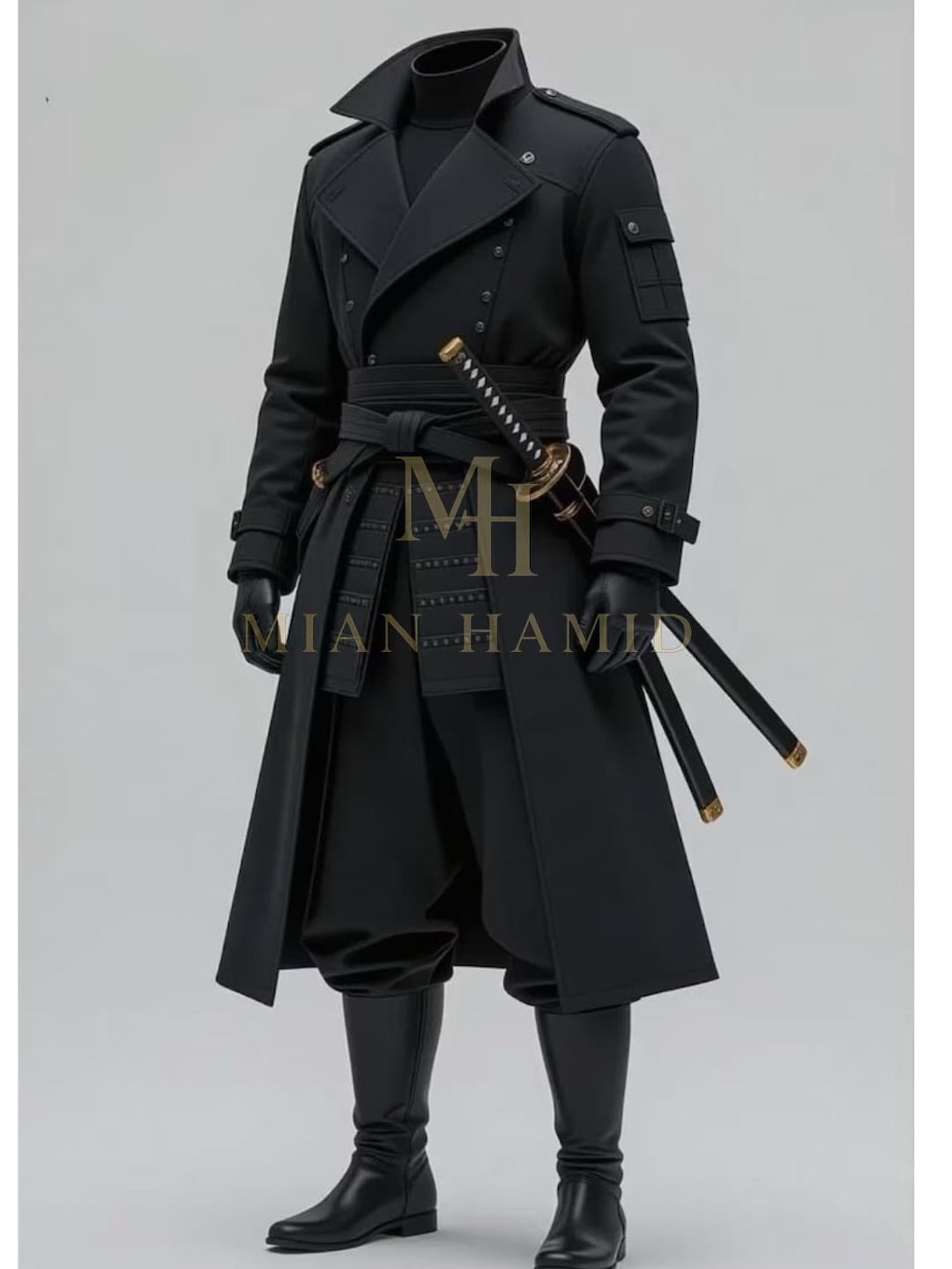 Men's Black Samurai Warrior 5-piece Tactical Suit – Trench Coat