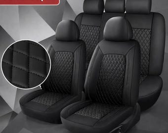 Full Set 9PC Leather Car Seat Covers – Diamond Stitch Universal Interior Upgrade