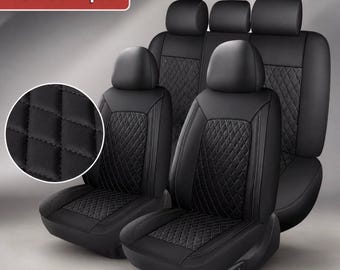 9-Piece Universal Fit Car Seat Covers: Black Leather Look Waterproof Interior Protection