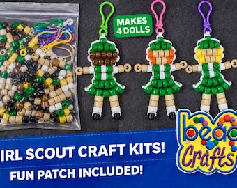 Kit of 4**Make Girl Scout Bead Dolls Custom Keychain with patch