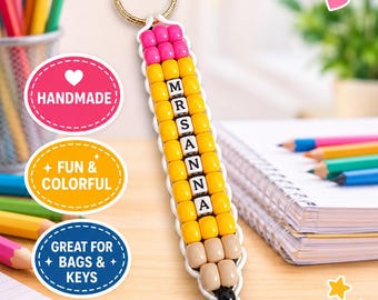 Personalized Pencil beaded Keychain- Teacher gift!