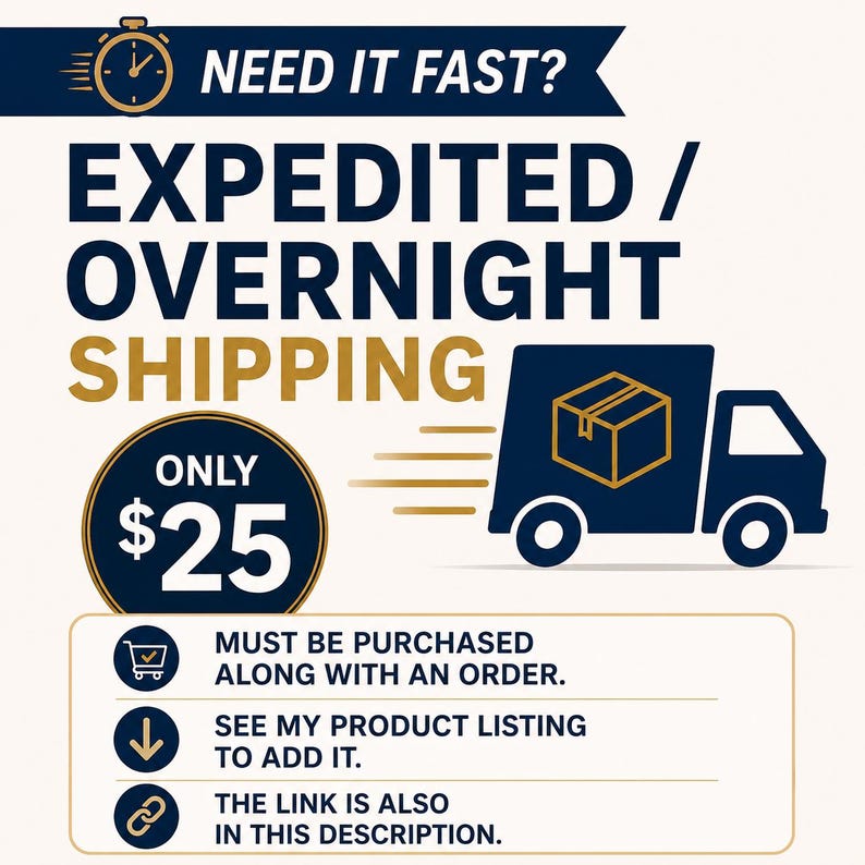May include: A graphic featuring a dark blue banner with a gold clock icon and the text NEED IT FAST? Below, the text EXPEDITED / OVERNIGHT SHIPPING appears in large blue and gold letters next to a dark blue delivery truck icon with a gold box.