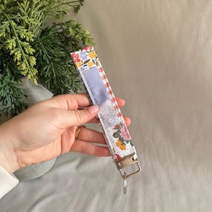 Blue Patchwork Fabric Keychain Wristlet | Blue Patchwork Fabric Keychain | Blue Quilted Patchwork Wristlet