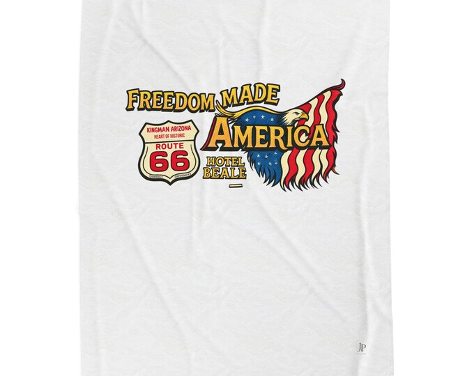 Freedom Made America Velveteen Plush Blanket | Route 66 Flag Eagle Design