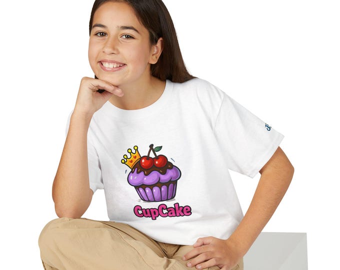 Crowned Cherry Cupcake Youth T-Shirt | Cute Dessert Graphic, JPEm Kids Edition