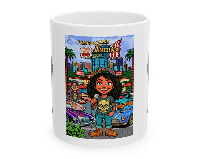 Freedom made America Mug | Cars and Coffe mug, American Road Trip Coffee Cup