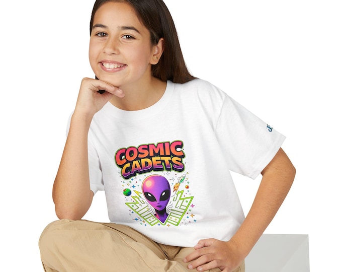 Cosmic Cadets alien head Youth T-Shirt | retro space, neon sci-fi, JPE Kids