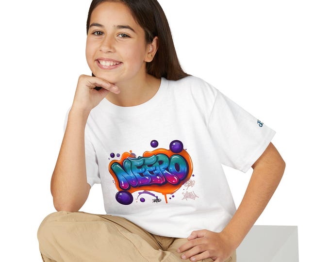 Colorful Graffiti Name Print Youth T-Shirt | Bubble Letter Art, JPE Kids Edition