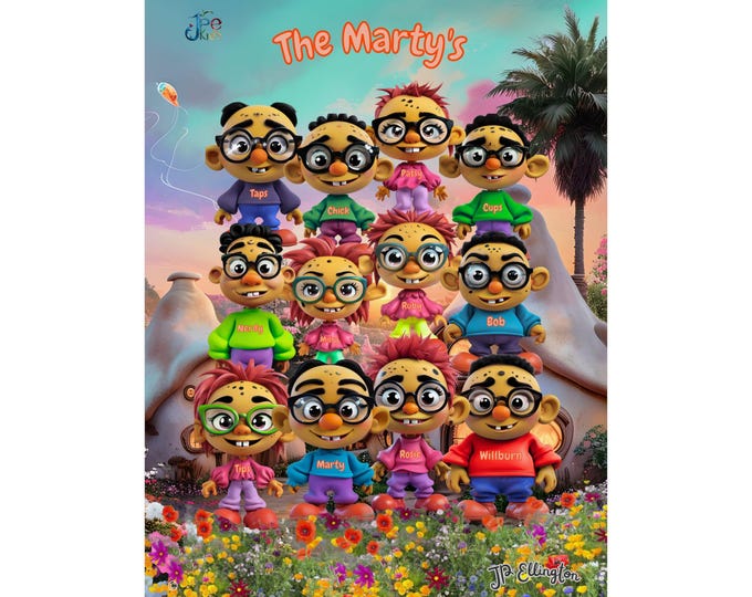 The Martys Cartoon Family Portrait Matte Vertical Poster | Custom Family Name