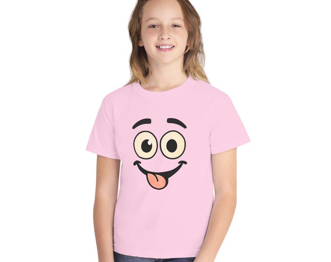 Silly Smiley Face Youth Tee | Playful Emoji Shirt, Tongue Out Expression, JPE Kids Edition