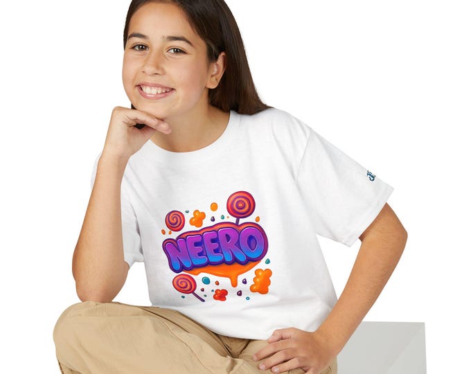 Neero Candy Splash Youth T-Shirt | Colorful Bubble Letter Graphic, JPE Kids Edition