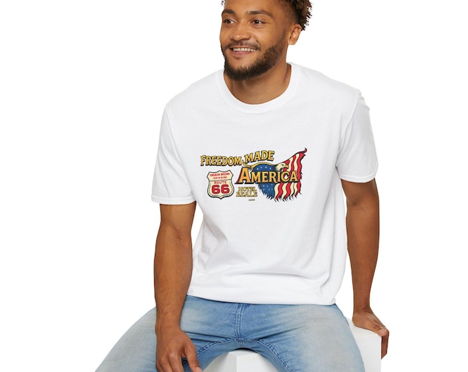 Freedom Made America T-Shirt | Route 66 Flag Graphic